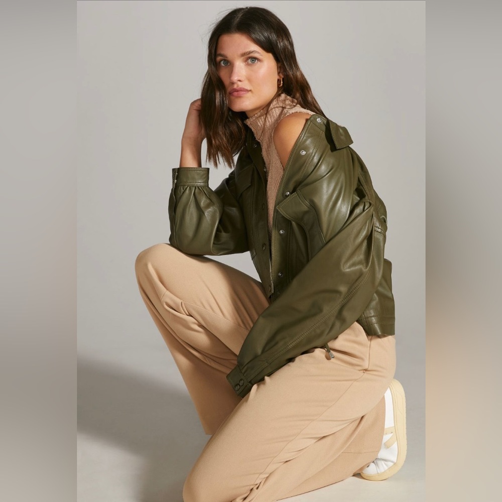 Avec les filles faux green leather bomber jacket.
